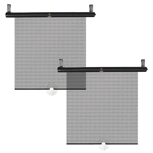 EcoNour Car Window Shades for Baby (2 Pack) | Retractable Shade for Car Side Window | Window Sun Shades with Suction Cups | Large Clips for Durability | Baby Travel Accessories (14" x 18")