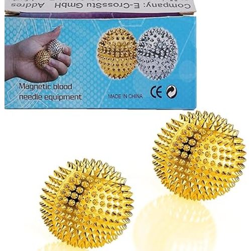 Spiky Massage Ball, Magnetic Balls, Hand Massage Ball Gold Ball 1 Pair, Hand Acupuncture Ball Massage for Adult and Kid, Hand Exercise Squeeze Balls for Pain Pressure and Stress Relief