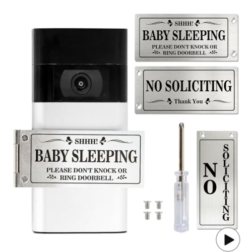 Baby Sleeping Don‘t Knock or Ring Doorbell，Rotatable No Soliciting Doorbell Cover. Metal sign for front door/house/Home. Great gift for moms with sleeping babies，Easy to install.，Very effective. (Silver)