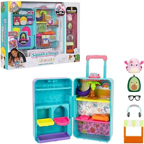 Squish-a-longs by Squishmallows On-The-Go Luggage Playset - (2) 1” Mini-Squish, 3 Levels of Play, 3 Accessories & 2 Play Pieces - Collect, Trade, & Play - Ages 6+