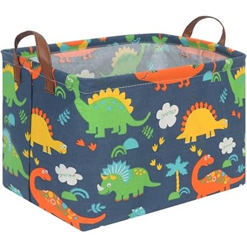 FXOLCSHE Easter Dinosaur Basket for Boys,Nursery Hamper,Waterproof folding laundry basket,Easter Gift Basket Empty,Baby Laundry Hamper,Dinosaur Room decor(Forest Dinosaurs)