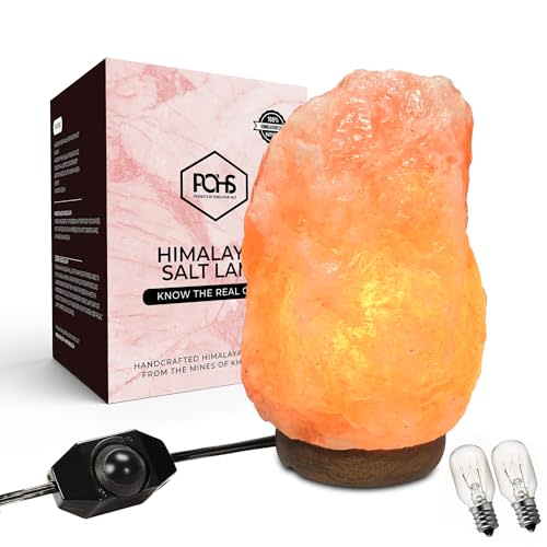 POHS 10-12 Inches Tall- Extra Large,11-15 lbs, 100% Authentic Natural Himalayan Pink Salt Lamp, Hand Crafted Wooden Base, Bulb Replacement Included