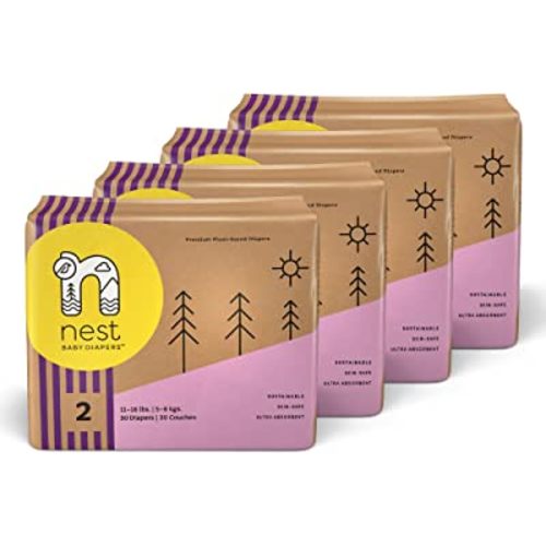 Nest Baby Diapers, Size 2, 11-18 lbs. (120 Count) Disposable Premium Diapers for Babies, Gentle Plant-Based Materials, Fragrance-Free
