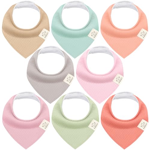 KeaBabies 8-Pack Bandana Bibs for Baby Girls, Boys - Organic Cotton Baby Bibs for Drooling & Teething Newborn, Toddler, Infant 0-36 Months, Extra Soft, Absorbent Cloth with Snaps (Muted Pastel)