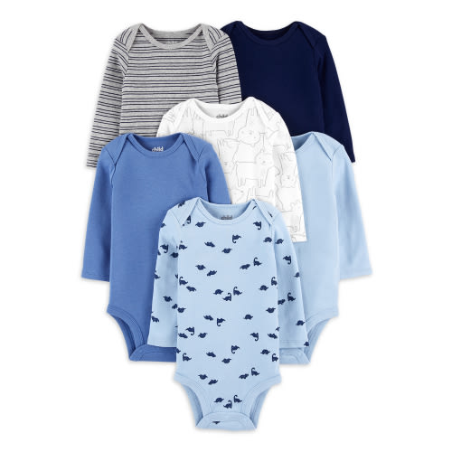 Carter's Child of Mine Baby Boy Long Sleeve Bodysuits, 6-Pack, Sizes Preemie-24 Months