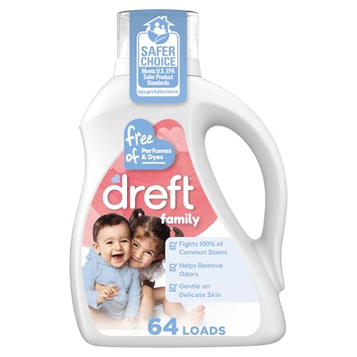 Dreft Family Liquid Laundry Detergent, Unscented Gentle on Sensitive Skin Laundry Soap, 84 fl oz, 64 Loads (Packaging May Vary)