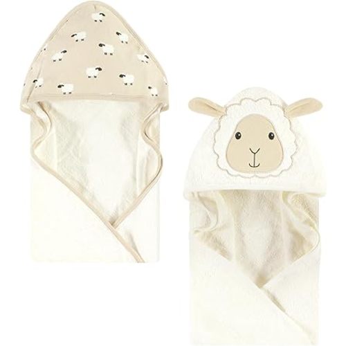 Hudson Baby Unisex Baby Cotton Animal Face Hooded Towel, Sheep, One Size