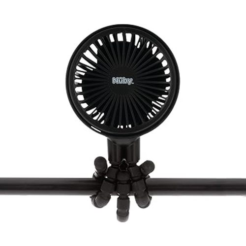 Nuby 3-Speed Stroller Fan with Adjustable Legs - Stroller Accessories - Baby Essentials for Travel - Black