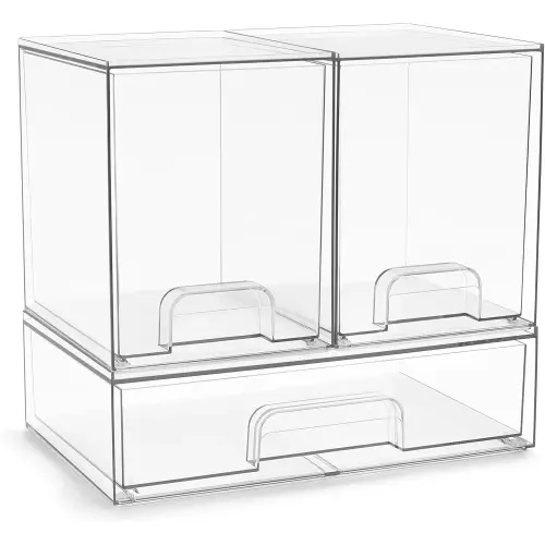 Sorbus Acrylic Storage Containers - 3 Pack, Stackable Storage Bins Set for Bathroom Organization - Clear Acrylic Drawer Organizers - Makeup Case Pull-Out Drawers (7.6’’ Tall and 12.1’’ Wide)
