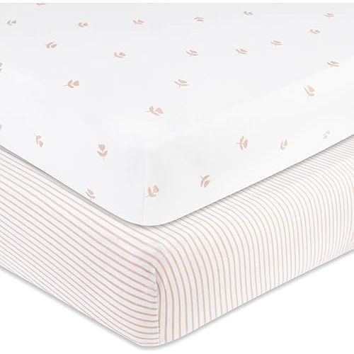 Crib Sheets Set 2 Pack - Baby Crib Sheets with 100% Jersey Cotton - Crib Sheets for Boys and Girls, Newborn Essentials (Crib, Pink Tulip)