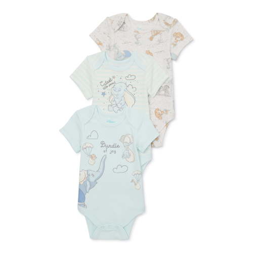 Disney Baby Wishes + Dreams Dumbo Infant Baby Short Sleeve Bodysuits, 3-Pack, Sizes Newborn-12 Months