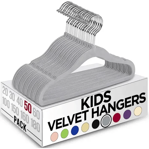 Utopia Home Kids Hangers Velvet (50 Pack) - 11 Inch Durable Baby Hangers for Closet - Perfect Toddler Hangers Non Slip for Everyday Use (Grey)