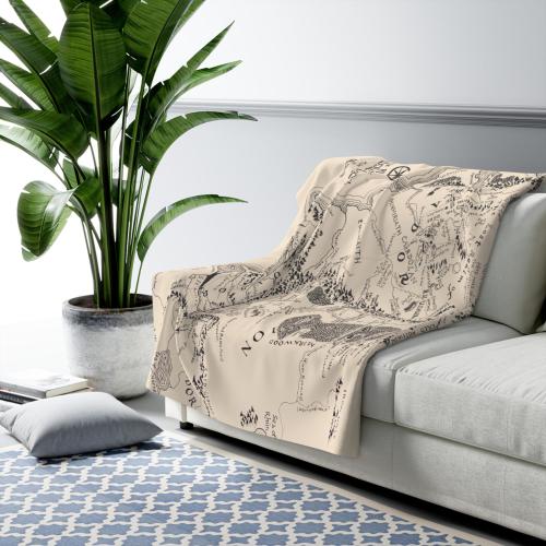 Lord of the Rings Middle Earth Map Antique White Sherpa Fleece Blanket