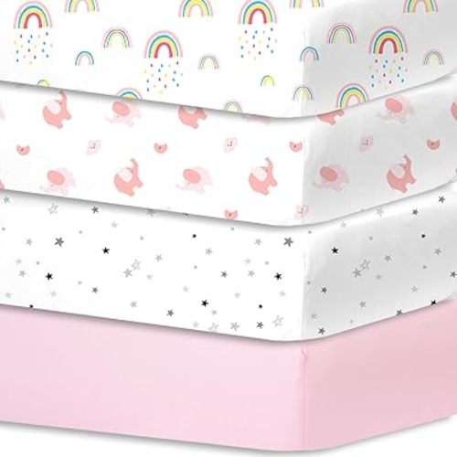 Plushii Crib Sheets for Baby Boys, Girls 4 Pack(28x52in) Soft and Breathable Neutral Crib Sheet,Fitted Crib Sheet for Standard Crib and Toddler Bed Mattress (Rainbow)