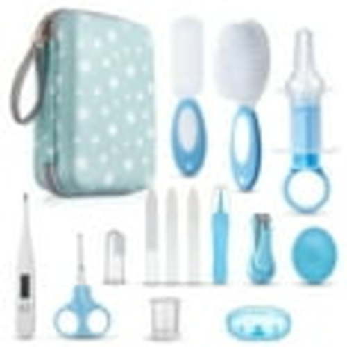 Lictin Baby Grooming Kit, 15 in 1 Portable Newborn Nursery Health Care Set with Thermometer Nail Clipper Brush Comb, Baby Safety Kit for Infant Toddlers, Blue