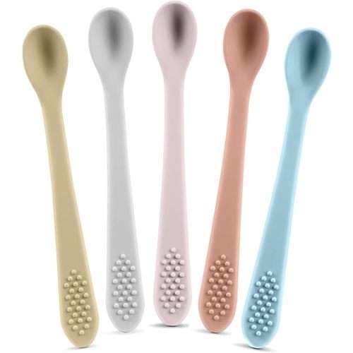 Silicone Baby Spoon, BPA Free, Set of 5 (Color: Pastel3)