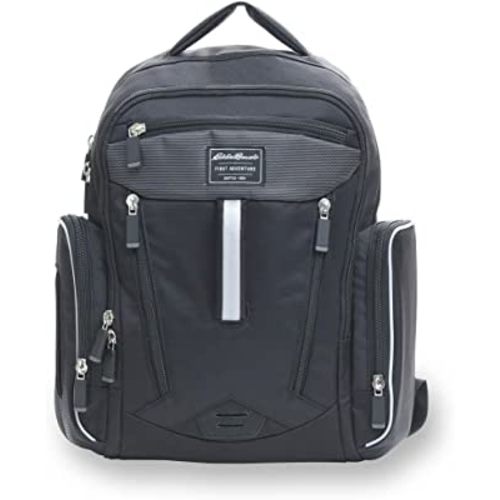 Eddie Bauer Places & Spaces Bridgeport Diaper Bag Backpack, Cooler Bottle Pockets and Changing Pad Included, Black, 1 Count (Pack of 1)