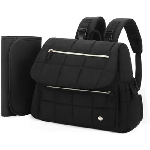 Telena Diaper Bag Backpack Puffer Baby Diaper Bag with insulated Pockets Travel Small Diaper Backpack with Changing Pad, Black
