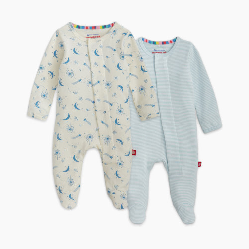 Magnetic Me Organic Cotton Magnetic Footie 2 Pack Bundle - Blue Assorted, 3-6 M