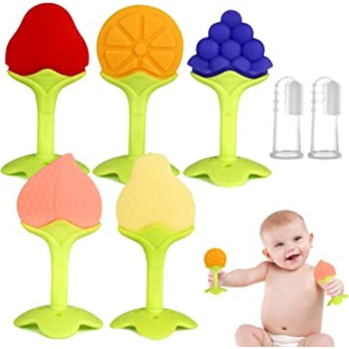 Chuya Lot de 5 jouets de dentition en silicone pour bébé de 3 à 6 mois, 6 à 12 mois, molaires, gel de dentition, facile à nettoyer