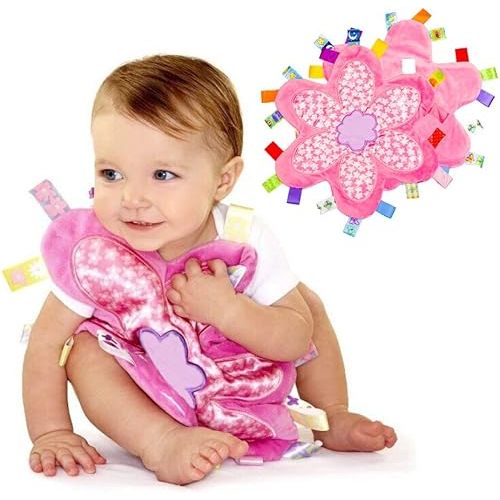 Colorful Baby Taggy Security Blanket Super Soft Appease Towel Cloth Toy Comfort Taggie Blankie with Satin Soothing Toy Pink Nursery Blanket,Best Shower Gift for Newborns Toddlers