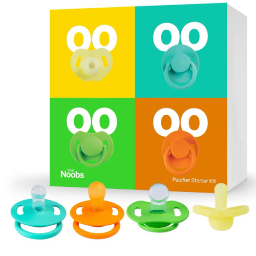 Pacifier Starter Kit by LoveNoobs, 4 Pack, Pacifiers 0-6 Months, Baby Starter Kit, Newborn Silicone Dummy, Orthodontic, Teething Soothers, Newborn Gift, Yellow