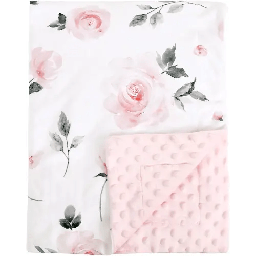david's kids Micro Fleece Minky Baby Blanket for Girls with Double Layer and Soothing Raised Dots, Breathable and Soft Lightweight Receiving Blanket for Newborns, 30x40 Inches, Floral Flowers