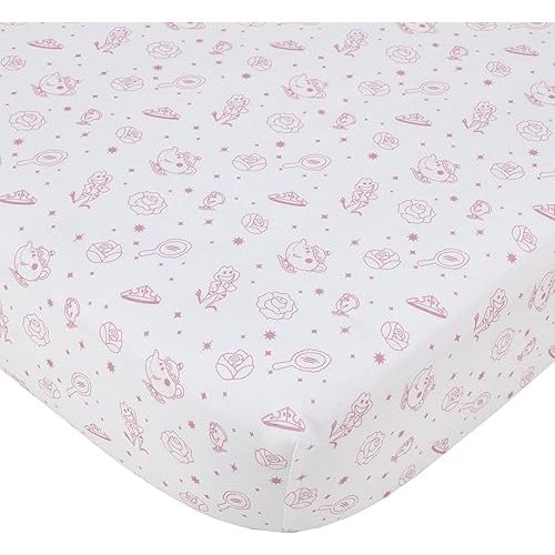 Disney Make A Wish Princess Pink and White Fitted Crib Sheet