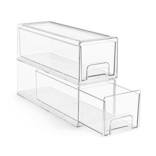 Sorbus 2 Pack Wide Clear Plastic Stackable Drawers with Handles -Laundry, Office, Closet, Home, Bathroom, Organization and Storage