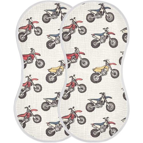 Motocross Dirt Bike Vintage Burp Cloths Baby Boys Girls Absorbent Soft Cotton Burping Cloths Rags 2 Pack