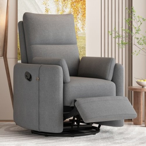 360 Degree Swivel Recliner, Manual Rocker Chair with 2 Removable Pillows, Dark Gray - ModernLuxe