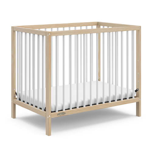 Graco Teddi 4-in-1 Convertible Mini Baby Crib with Mattress, Natural with White