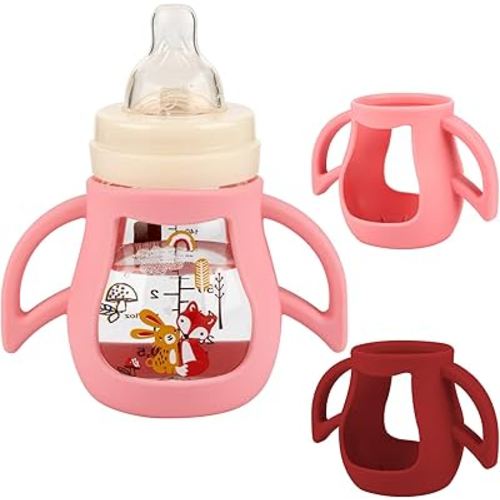 Silicone Sleeves with Handles for Mam Glass Bottle, 2 Pack Anti Breakage Baby Bottle Holder, 5oz