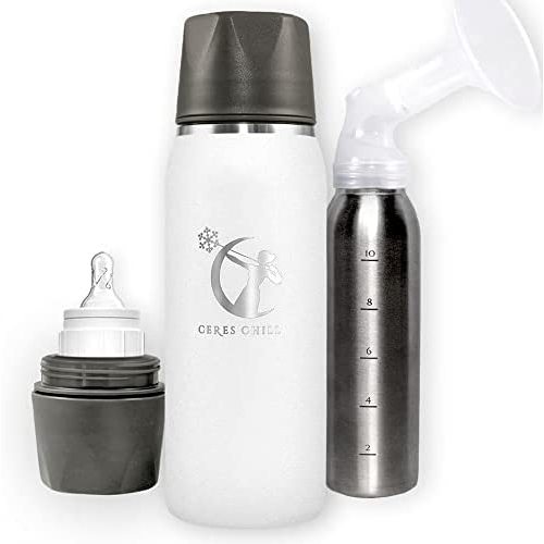 Breastmilk Chiller Reusable Storage Container by CERES CHILL | Cooler - Keeps Milk at Safe temperatures for 20+ Hours | Bottle Connects w/Major Pumps, 12 to 34oz (1 Chiller, Future’s So Bright White)