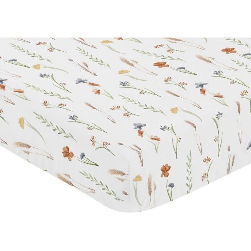 Sweet Jojo Designs Girl Baby Fitted Crib Sheet Watercolor Floral Garden Green Beige and Blue