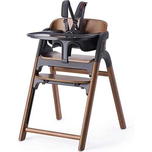 Momcozy High Chair, 5-in-1 Convertible Wooden High Chair with Food-Grade Tray, Baby Set with Removable Harness and Toddler Tower, Highchair for 6 Months to 308 lb, Adjustable & Ergonomic, Walnut