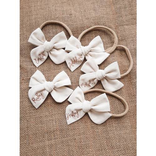 Personalized baby bow,Custom name hand embroidered baby bow, personalized name bow,hand embroidered tied bow,hand embroidered bow,name bow