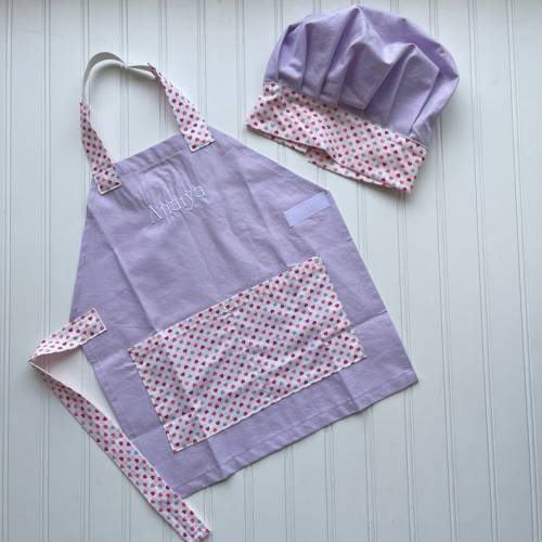 Little Chef Set Kids Girls Personalized Aprons and Matching Hat Pink, Purple, Kids Baking, Kitchen Play, Birthday, Kids Easter Basket - Etsy