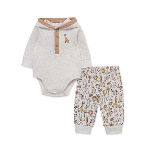 Little Me Oatmeal Giraffes Bodysuit and Pant