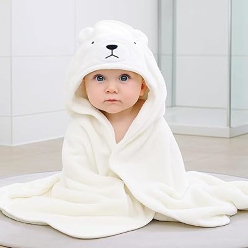 My Tiny Nugget Hooded Baby Bath Towel Set (2-Pack) – Soft & Absorbent | Blue & White | Cute Animal Hood | Plush Bath Wraps for Newborns Infant & Toddlers | Baby Registry Gift Bundle (Blue + White Set)