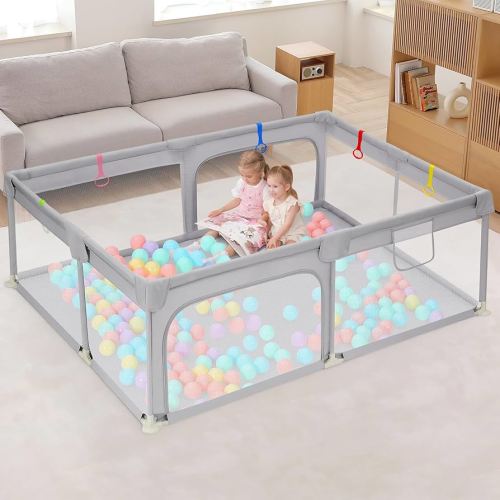 Dripex Baby Playpen, 71"×47" Play Pens for Babies and Toddlers, Safe Anti-Fall Play Yard with Gates, Baby Fence with Breathable Mesh, Indoor & Outdoor Kids Activity Center, Ash Grey