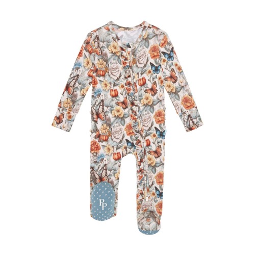 Floral Ruffle Zip Footie