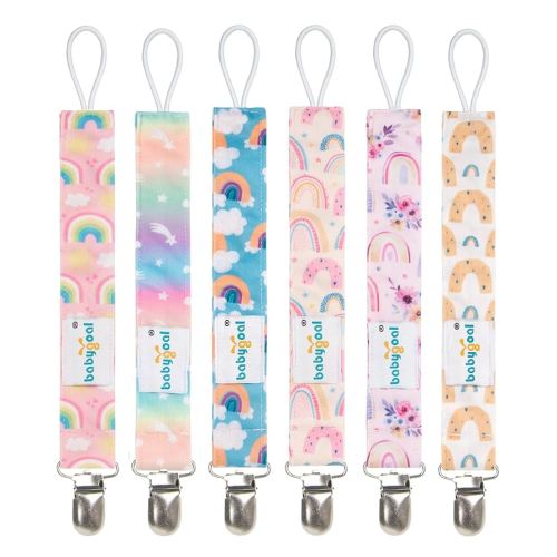 Babygoal Rainbow Pacifier Clips, 6 Pack Pacifier Holder for Boys and Girls Fits for Most Pacifier Styles & Baby Toys and Baby Gift 6MP26-B