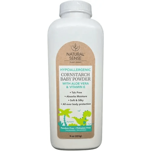 Natural Sense Plant-Based Hypoallergenic Cornstarch Baby Powder with Aloe Vera & Vitamin E, 9oz