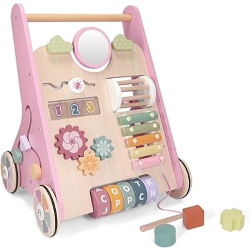 Wooden Baby Walker Wheels,Baby Push Walker for Babies 12 Months+ Montessori,Toddler Walker Push Toy Wooden Activity Walker for Boy,Walking Toys12 Months+ Learning to Walk
