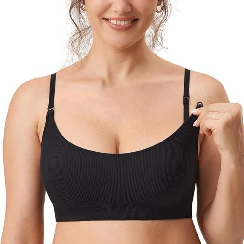 MOMANDA Ribbed Nursing Bras for Breastfeeding Support Maternity Sports Bra Wireless Seamless Sleep Bralettes