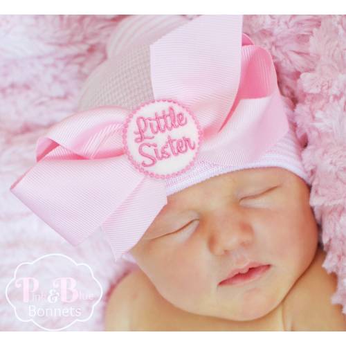 Little sister hat, Hospital Hat with little Sister, Little sister newborn hat, Little sister Pink Newborn Baby Hat with little sister - PINK