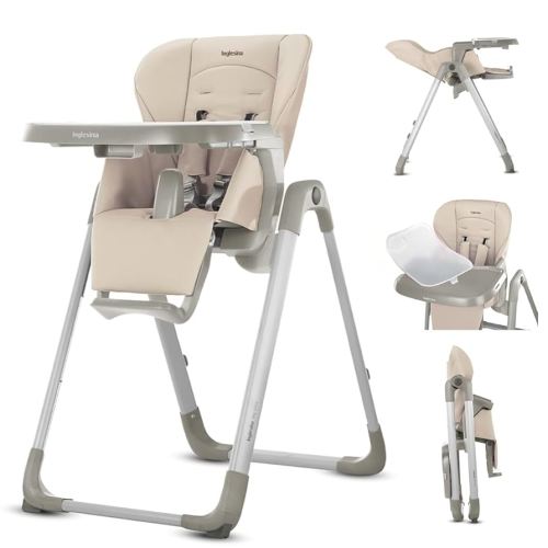 Inglesina My time Highchair, Butter - Adjustable High Chair for Babies & Toddlers, 4 Height & 3 Recline Settings, Collapsible, Tool-Free Assembly, BPA Free, Removable Tray for Easy Cleaning