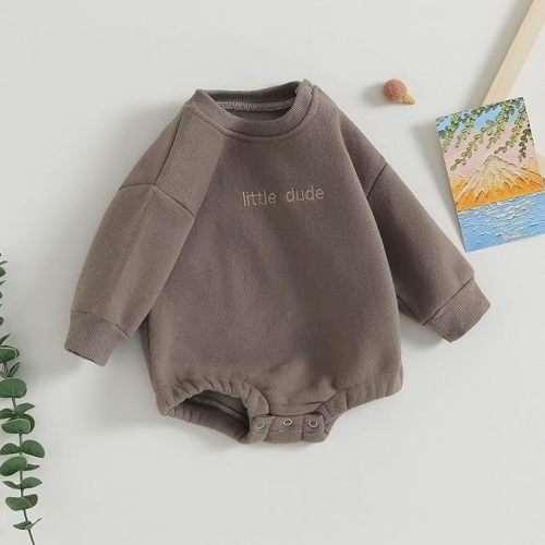 VISGOGO Newborn Infant Baby Boy Girls Oversized Romper Little Dude Sweater Onesie Coming Home Outfit Neutral Clothes
