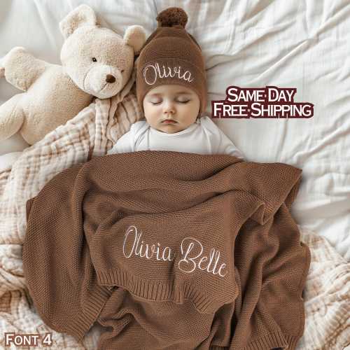 Baby Blanket, Baby gift, Baby Shower Gift, Embroidered Name Knit Blanket, Newborn Baby Gift, Custom Name Blanket, Personalized Baby Blanket